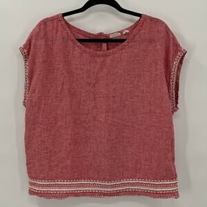 Sigrid Olsen Womens Large Top Linen Back Buttons Red Boxy Boho Beachy Coastal